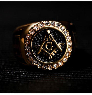 Vintage Retro Gold Color Stainless Steel Masonic Ring - The Jewellery Supermarket